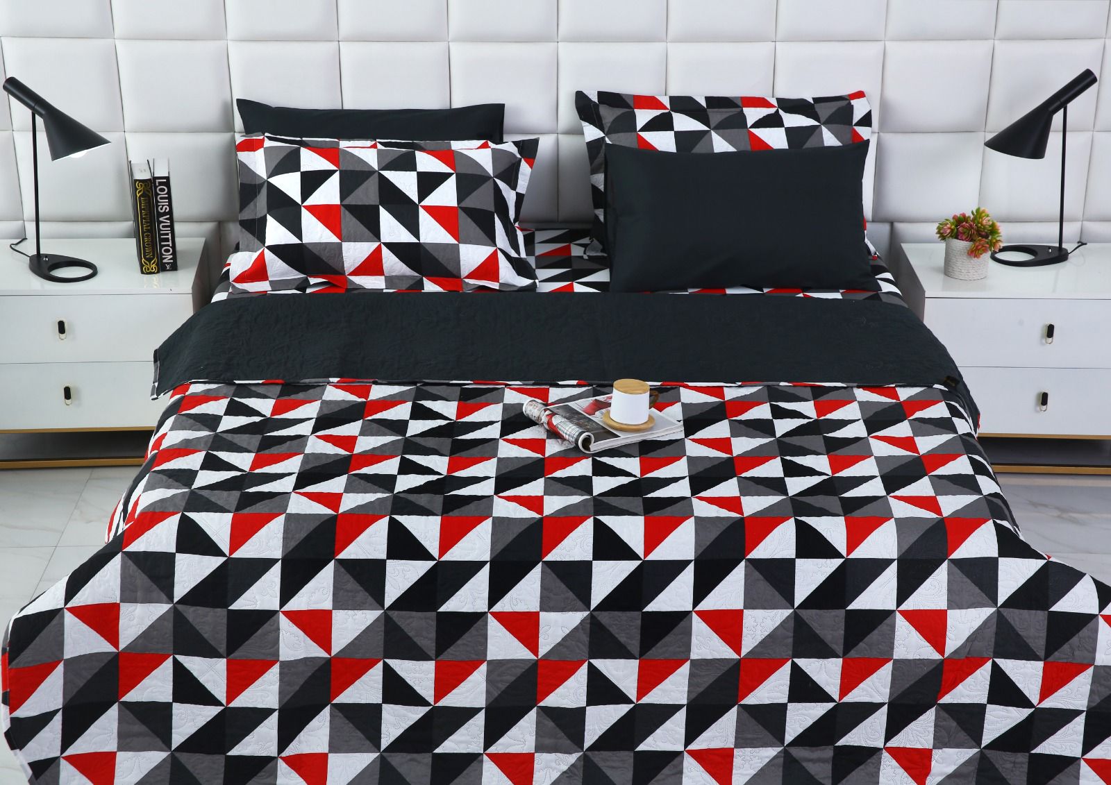 6 PCs Bed Spread Set- Abstract Geometric Bed Spread Apricot