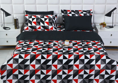 6 PCs Bed Spread Set- Abstract Geometric Bed Spread Apricot