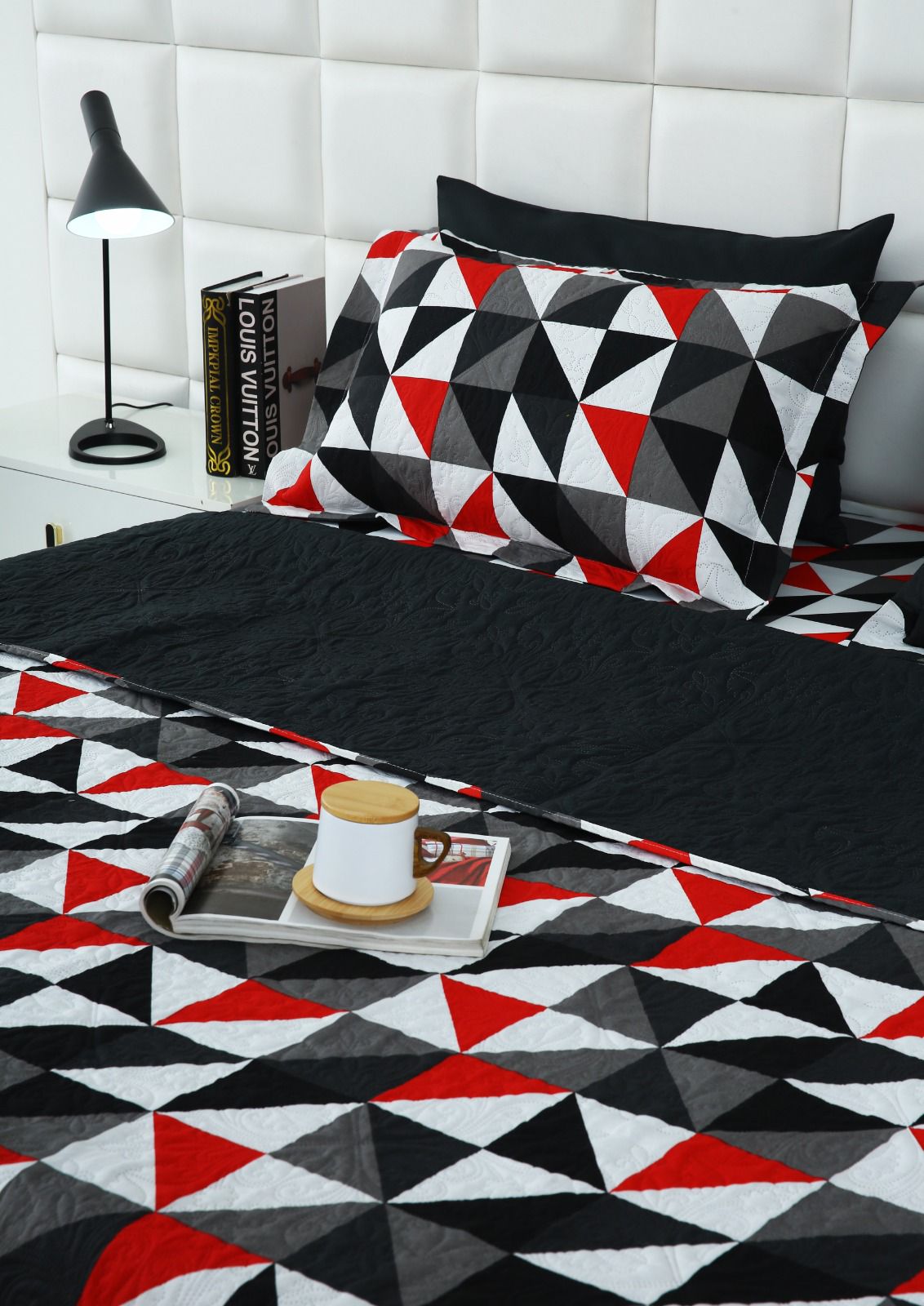 6 PCs Bed Spread Set- Abstract Geometric Bed Spread Apricot