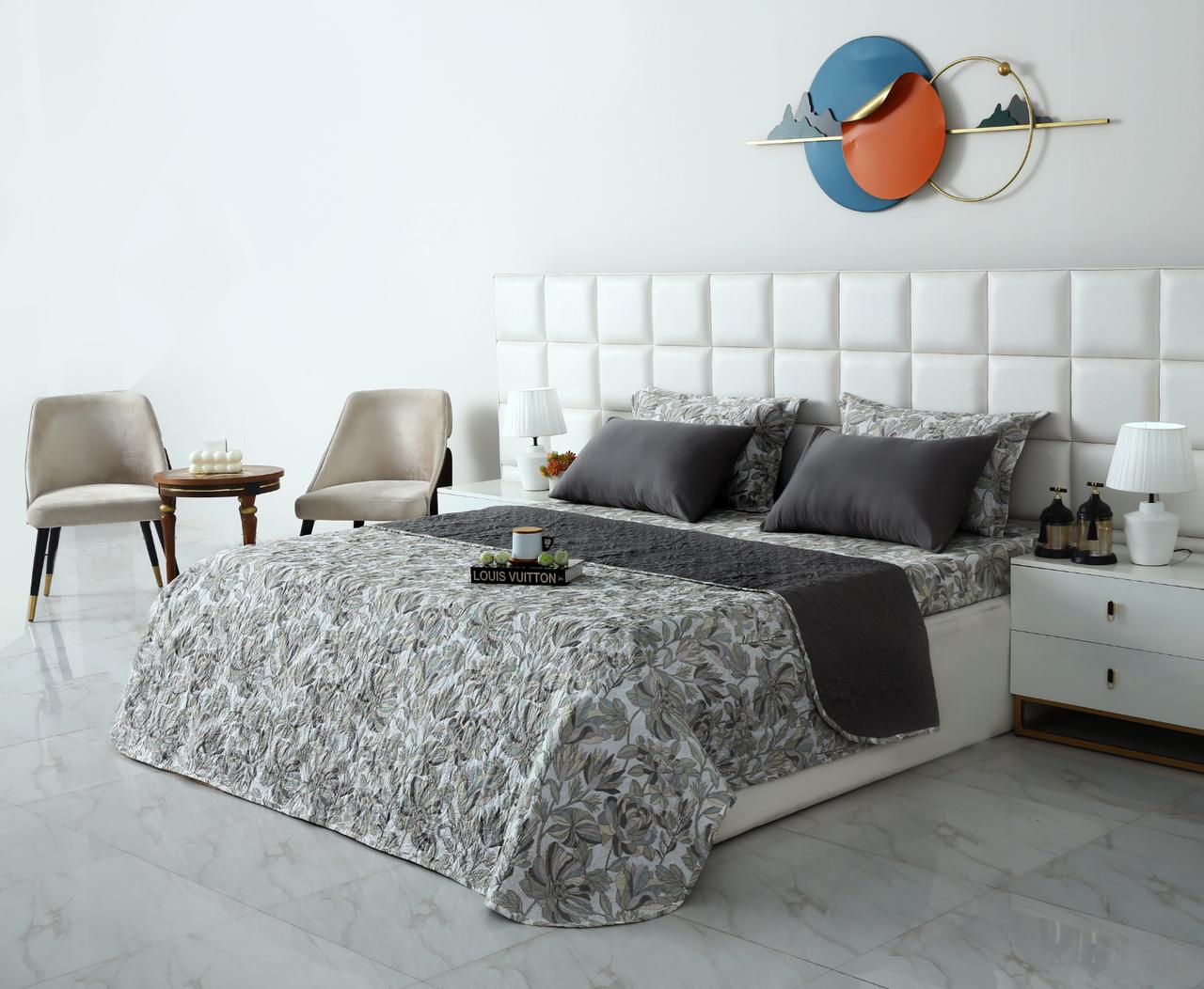 6 PCs Bed Spread Set- Buds Floral Bed Spread Apricot