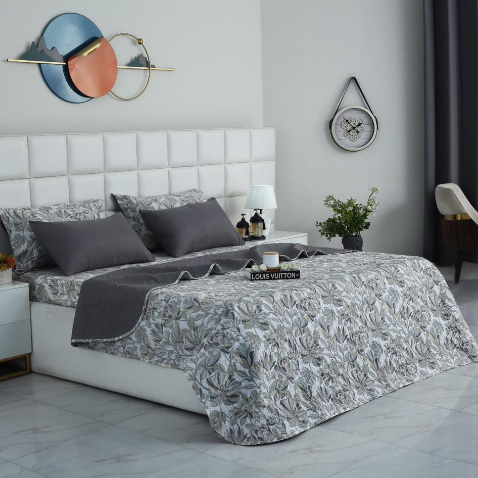 6 PCs Bed Spread Set- Buds Floral Bed Spread Apricot