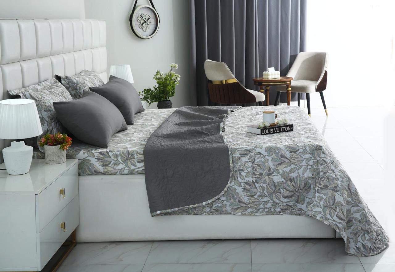 6 PCs Bed Spread Set- Buds Floral Bed Spread Apricot