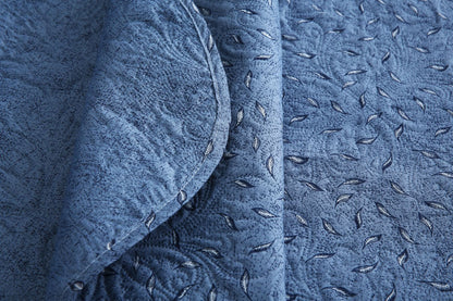 6 PCs Bed Spread Set- Raincloud Blue Feathers Bed Spread Apricot
