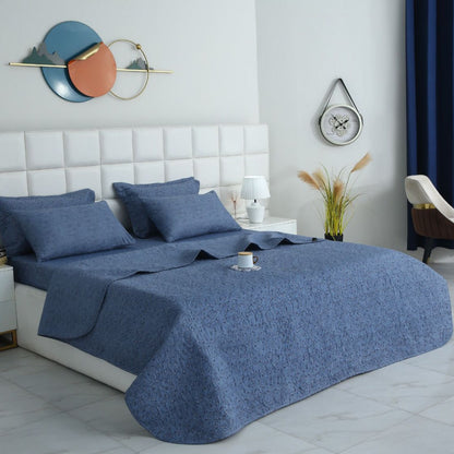 6 PCs Bed Spread Set- Raincloud Blue Feathers Bed Spread Apricot
