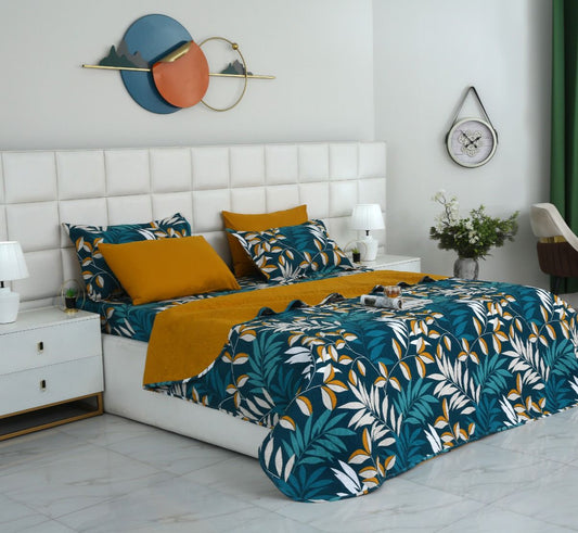 6 PCs Bed Spread Set- Tropicals Bed Spread Apricot