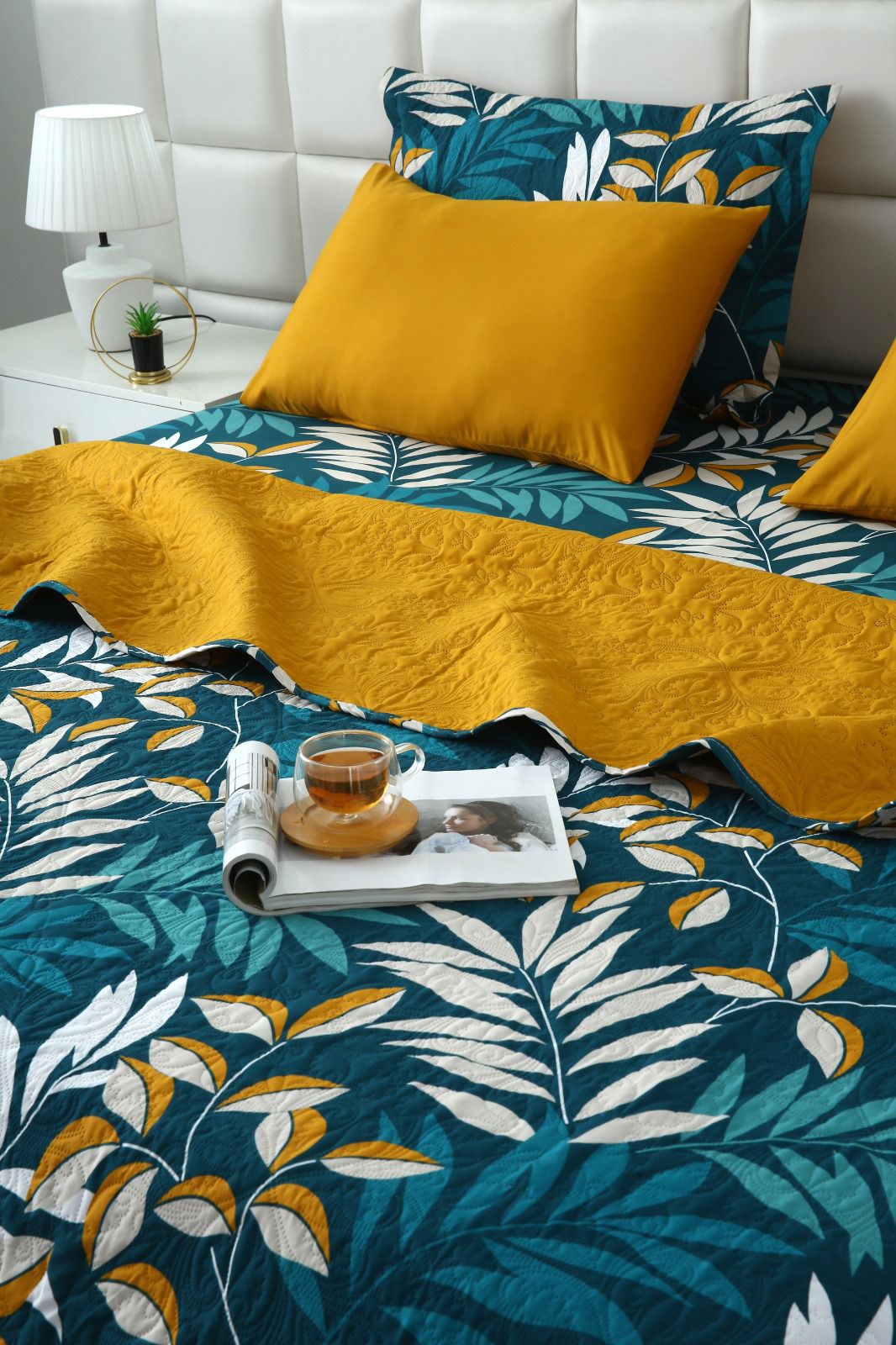 6 PCs Bed Spread Set- Tropicals Bed Spread Apricot
