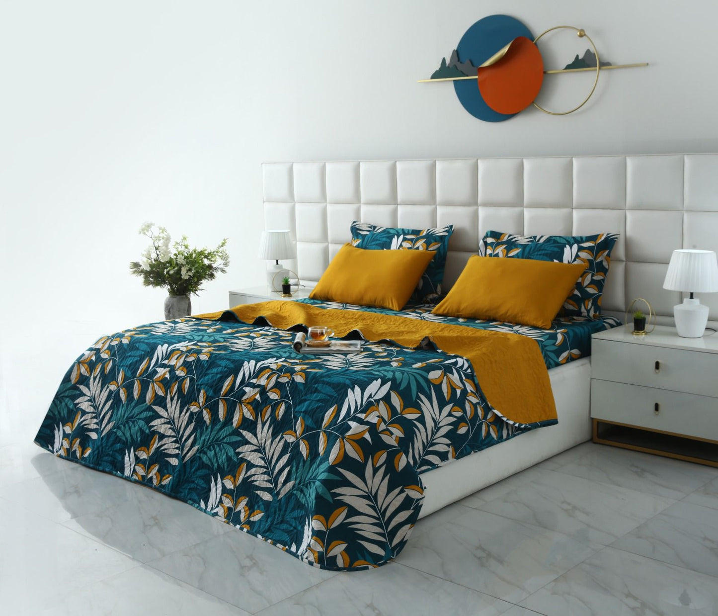 6 PCs Bed Spread Set- Tropicals Bed Spread Apricot