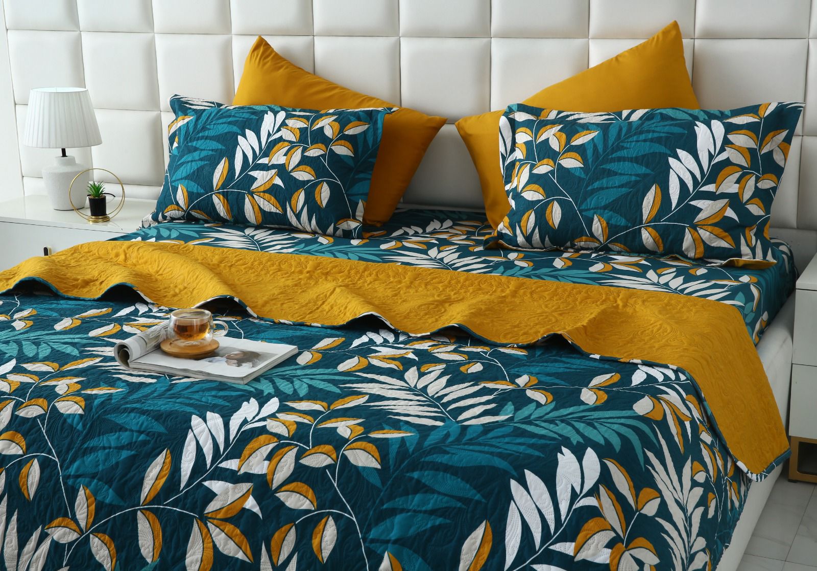 6 PCs Bed Spread Set- Tropicals Bed Spread Apricot