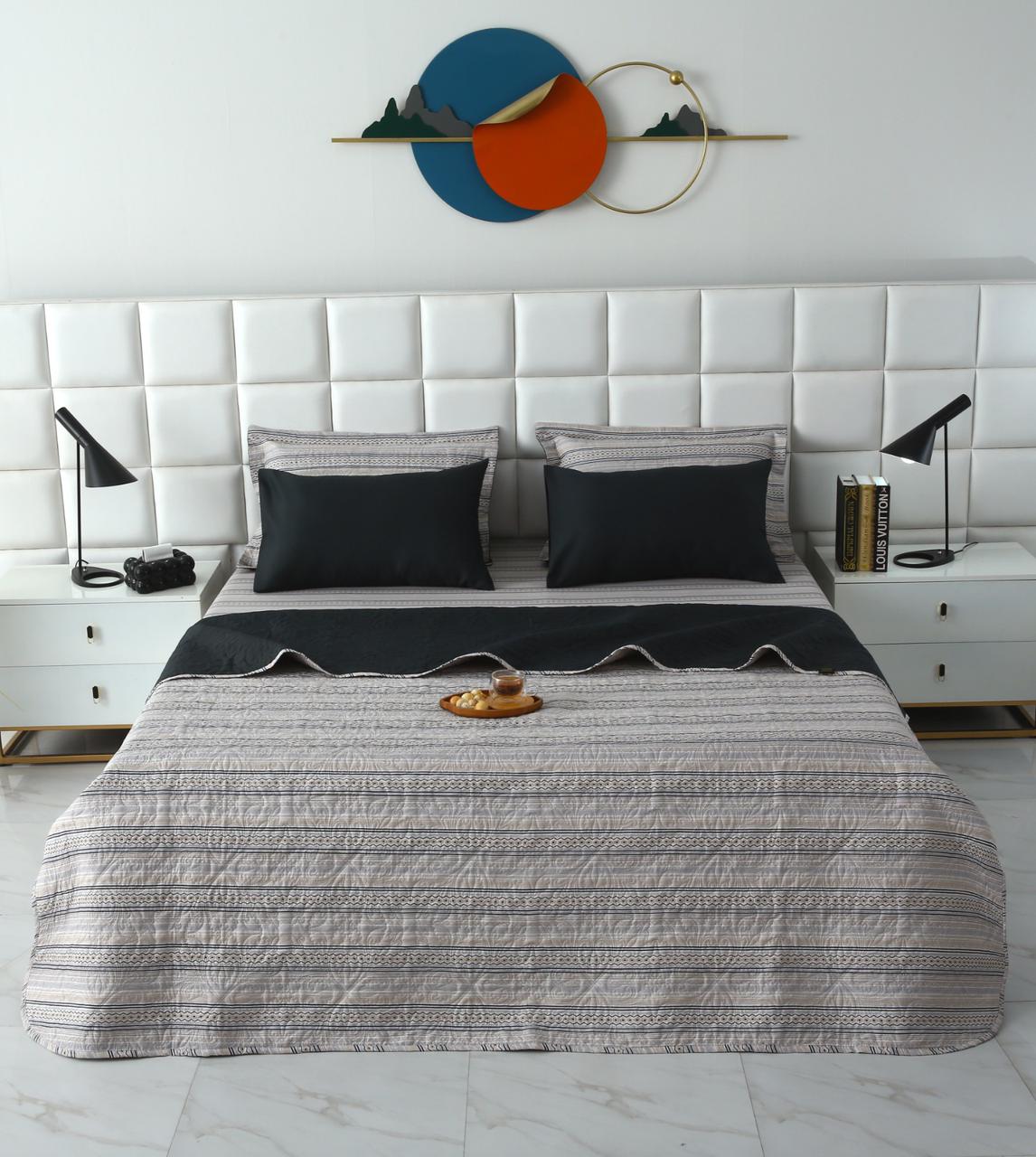 6 PCs Bed Spread Set- Slate Bed Spread Apricot