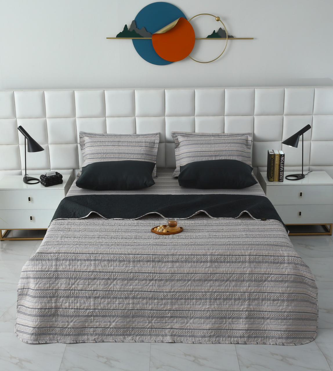 6 PCs Bed Spread Set- Slate Bed Spread Apricot