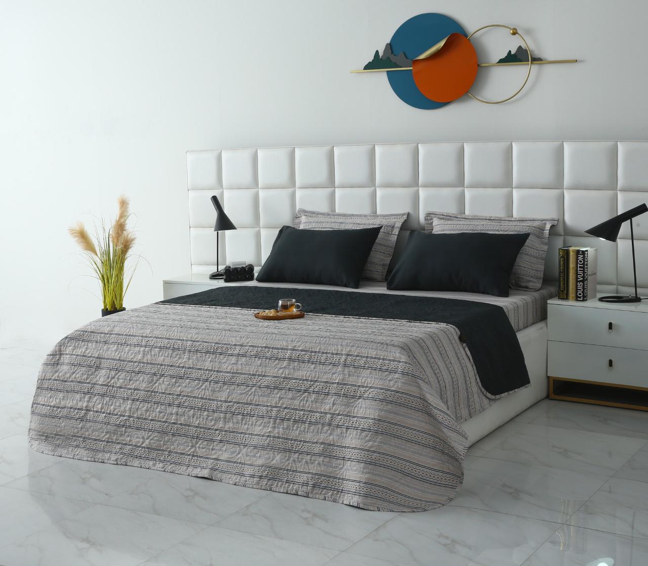 6 PCs Bed Spread Set- Slate Bed Spread Apricot