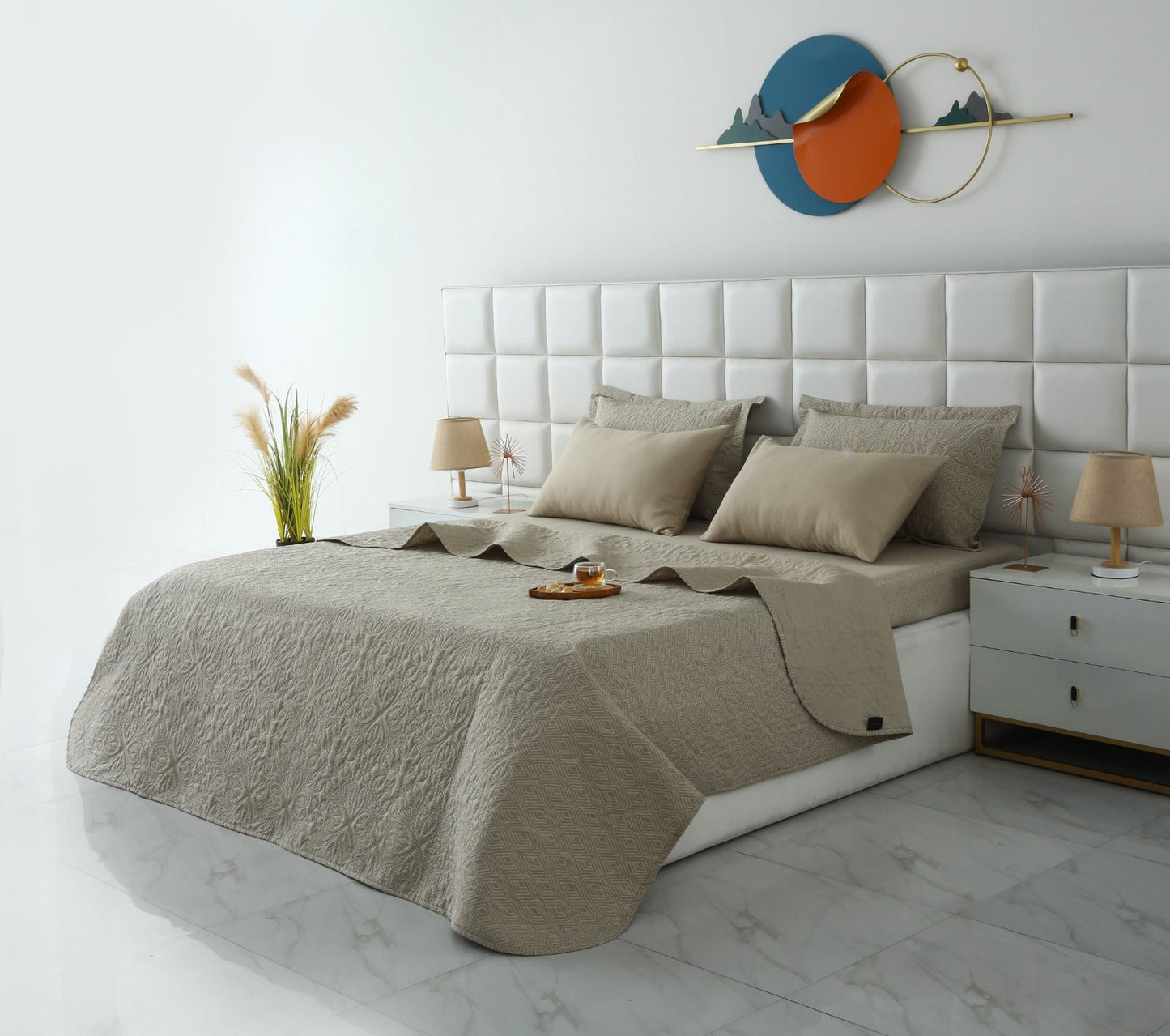 6 PCs Bed Spread Set- Opus Bed Spread Apricot