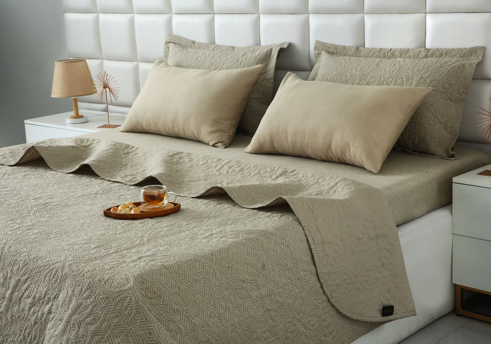 6 PCs Bed Spread Set- Opus Bed Spread Apricot