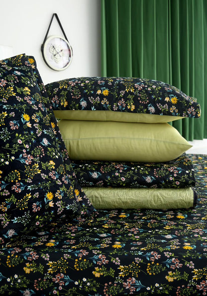 6 PCs Bed Spread Set- Black Meadows Bed Spread Apricot