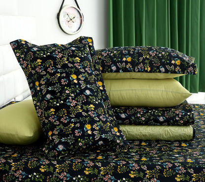 6 PCs Bed Spread Set- Black Meadows Bed Spread Apricot