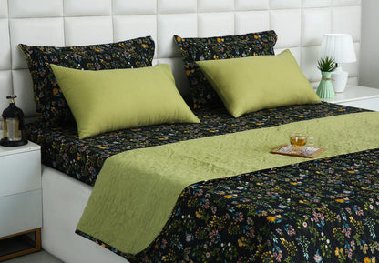 6 PCs Bed Spread Set- Black Meadows Bed Spread Apricot