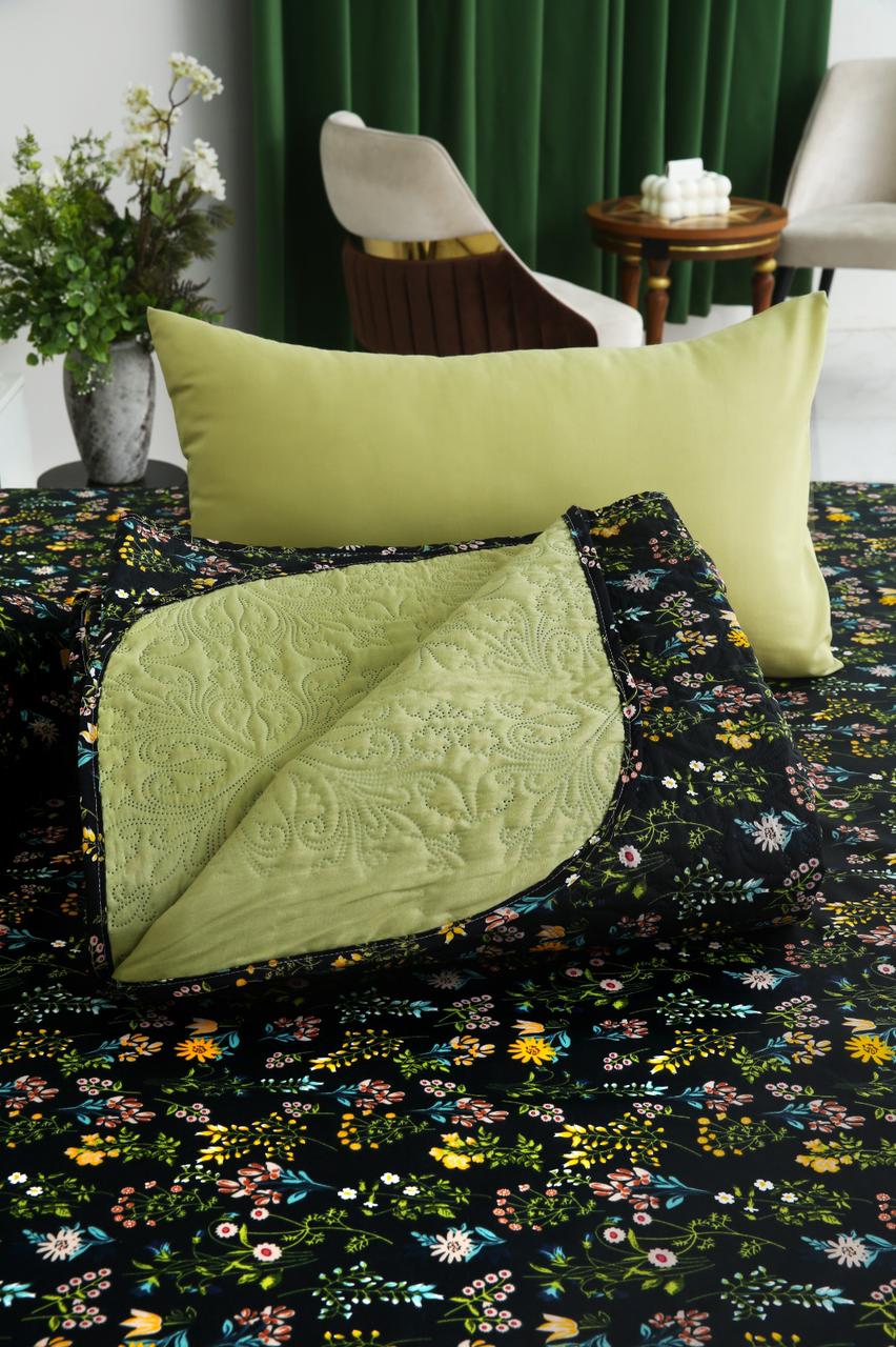 6 PCs Bed Spread Set- Black Meadows Bed Spread Apricot