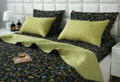 6 PCs Bed Spread Set- Black Meadows Bed Spread Apricot