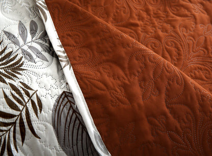 6 PCs Bed Spread Set- Leaf Style(Brown Reverse) Bed Spread Apricot