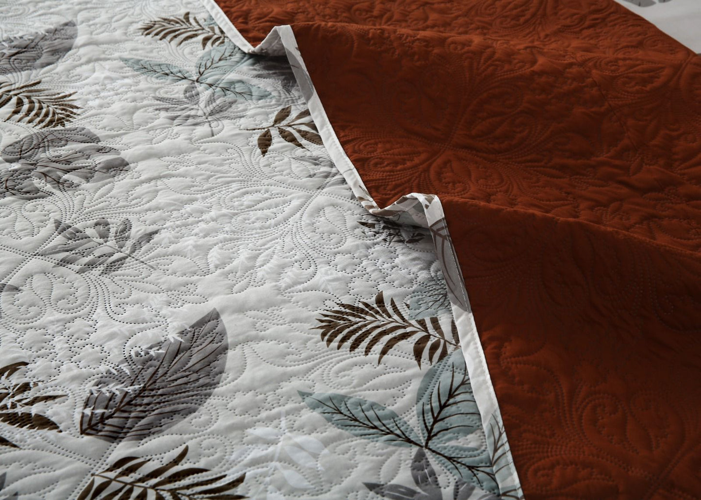 6 PCs Bed Spread Set- Leaf Style(Brown Reverse) Bed Spread Apricot