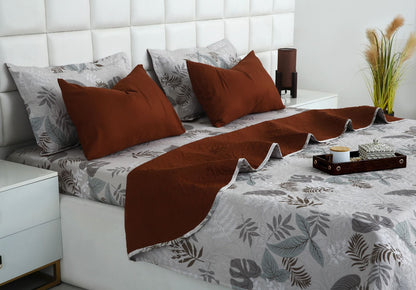 6 PCs Bed Spread Set- Leaf Style(Brown Reverse) Bed Spread Apricot
