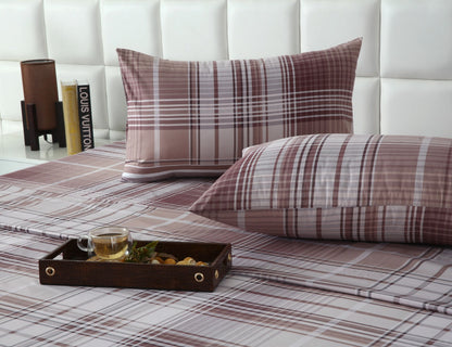 3 PCs Double Bed Sheet With Same Packing- Warm Brown Bed Sheets Apricot