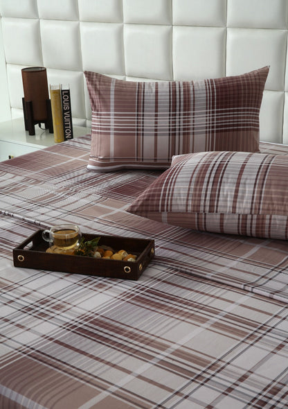3 PCs Double Bed Sheet With Same Packing- Warm Brown Bed Sheets Apricot