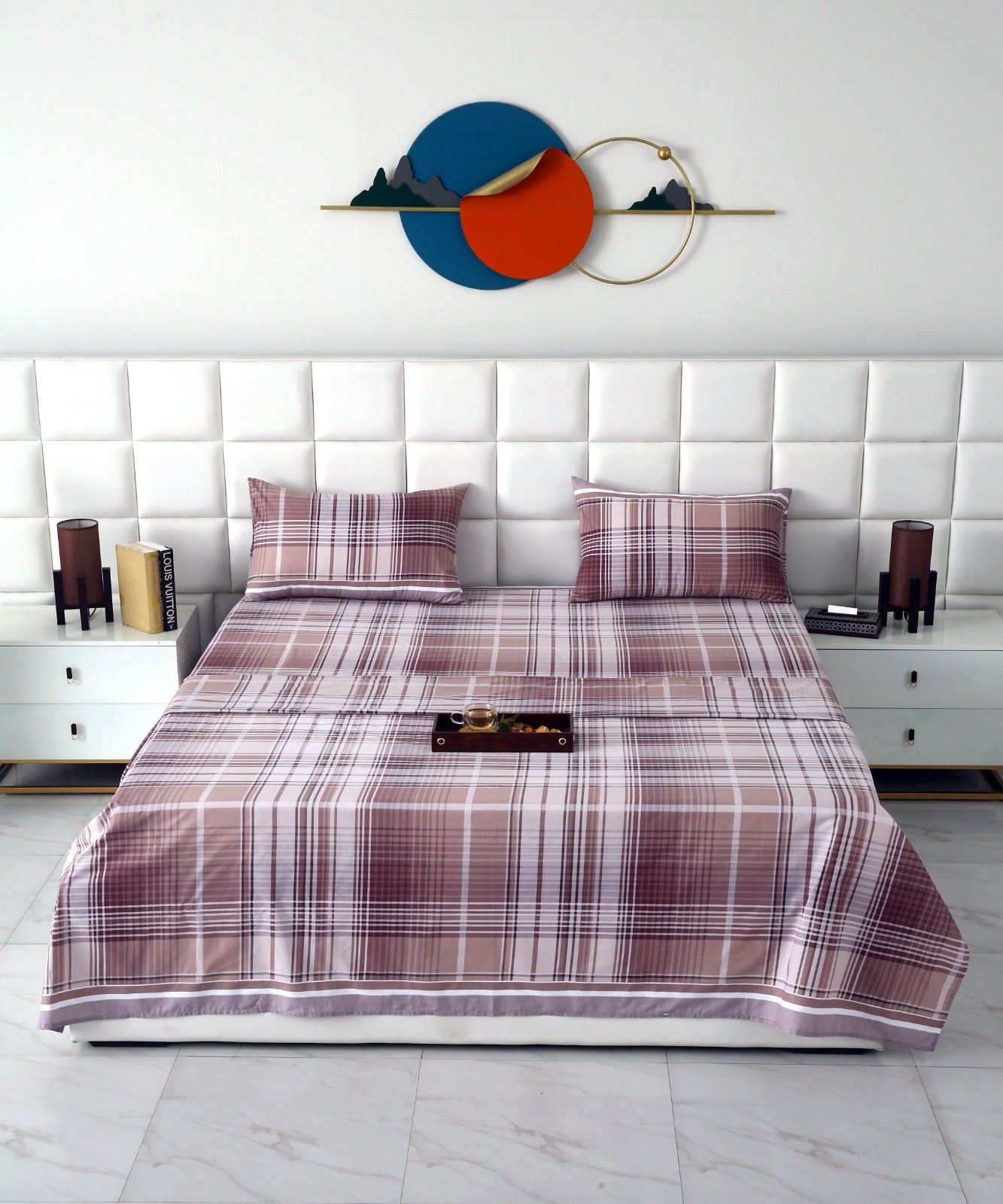 3 PCs Double Bed Sheet With Same Packing- Warm Brown Bed Sheets Apricot