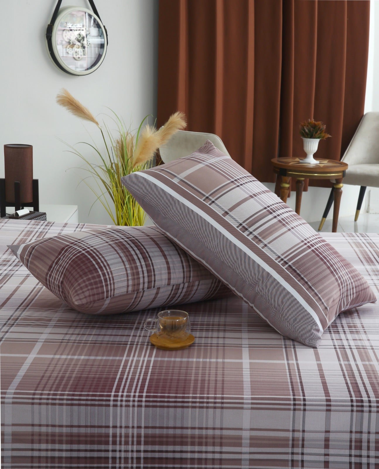 3 PCs Double Bed Sheet With Same Packing- Warm Brown Bed Sheets Apricot