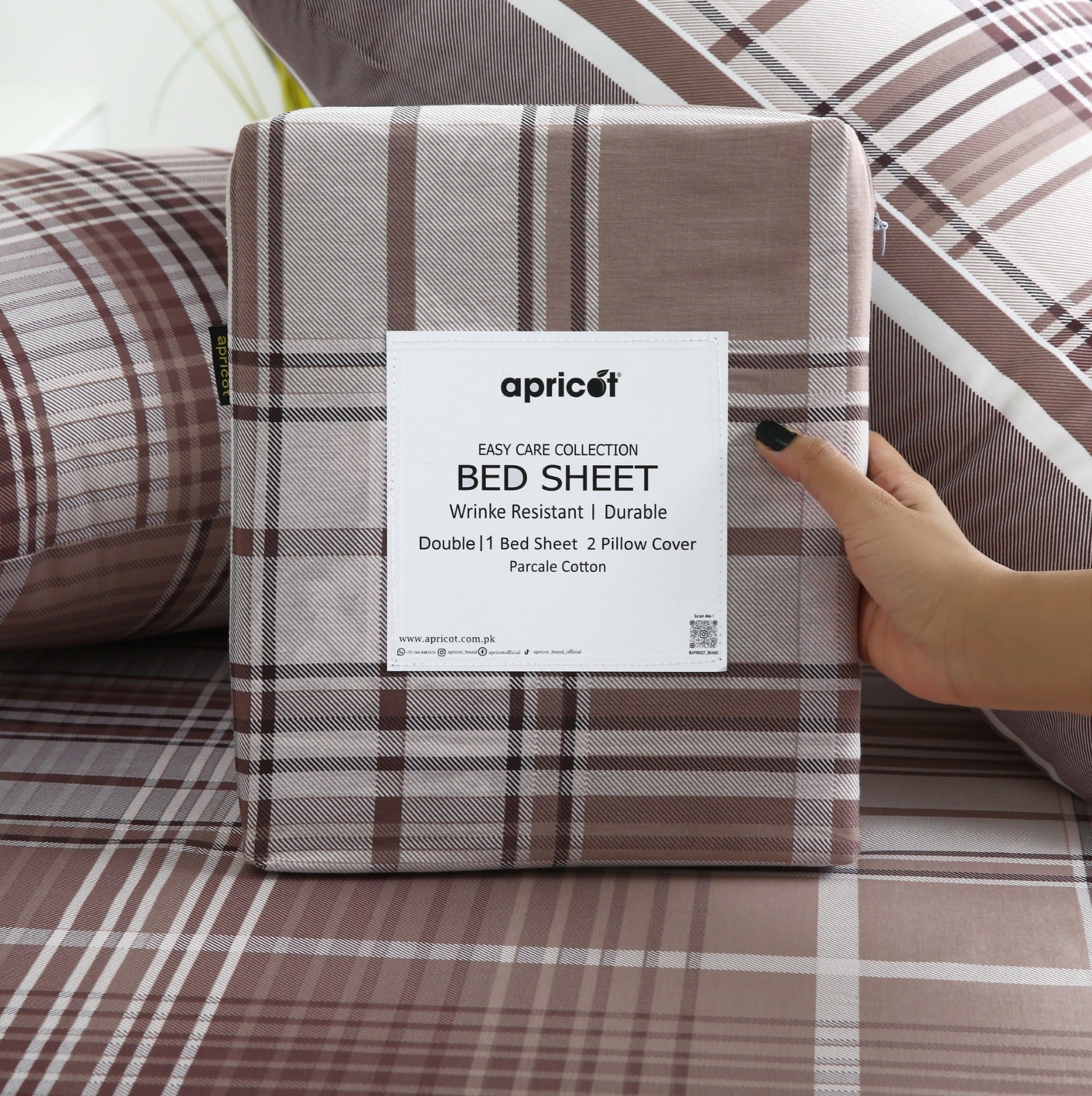 3 PCs Double Bed Sheet With Same Packing- Warm Brown Bed Sheets Apricot