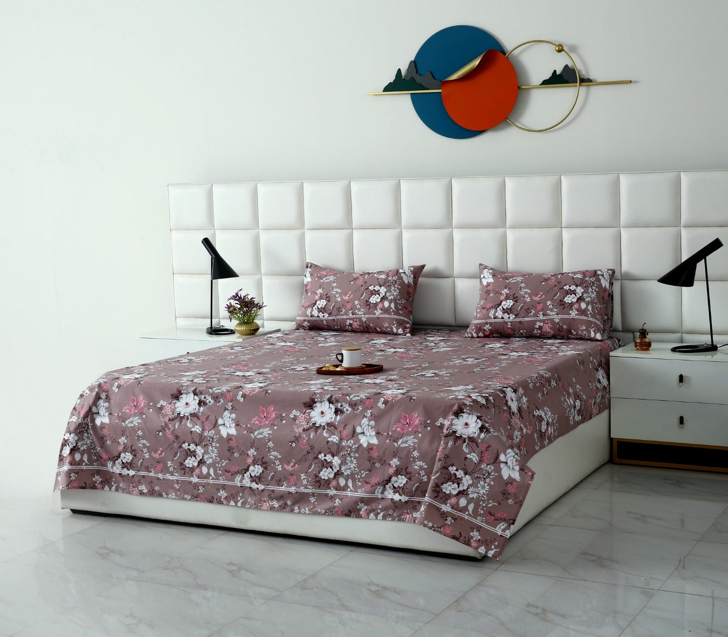 3 PCs Double Bed Sheet With Same Packing- White Nector Bed Sheets Apricot