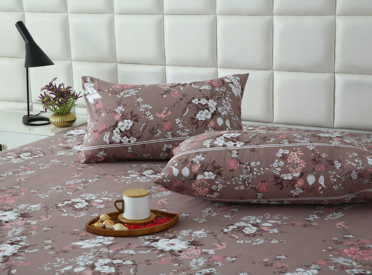 3 PCs Double Bed Sheet With Same Packing- White Nector Bed Sheets Apricot