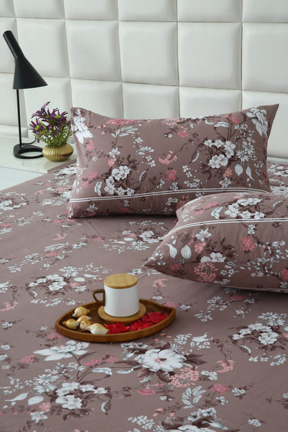 3 PCs Double Bed Sheet With Same Packing- White Nector Bed Sheets Apricot
