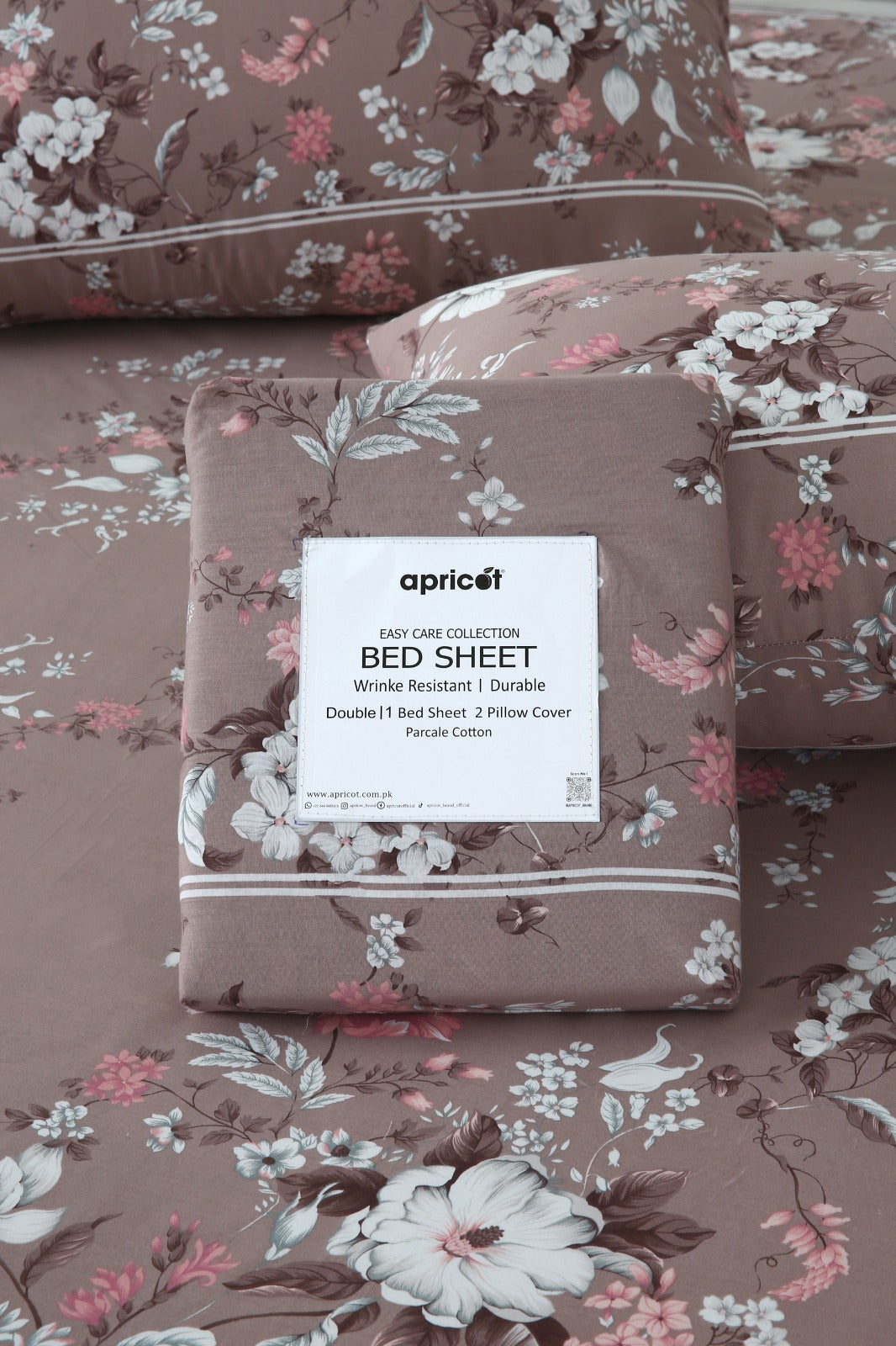 3 PCs Double Bed Sheet With Same Packing- White Nector Bed Sheets Apricot