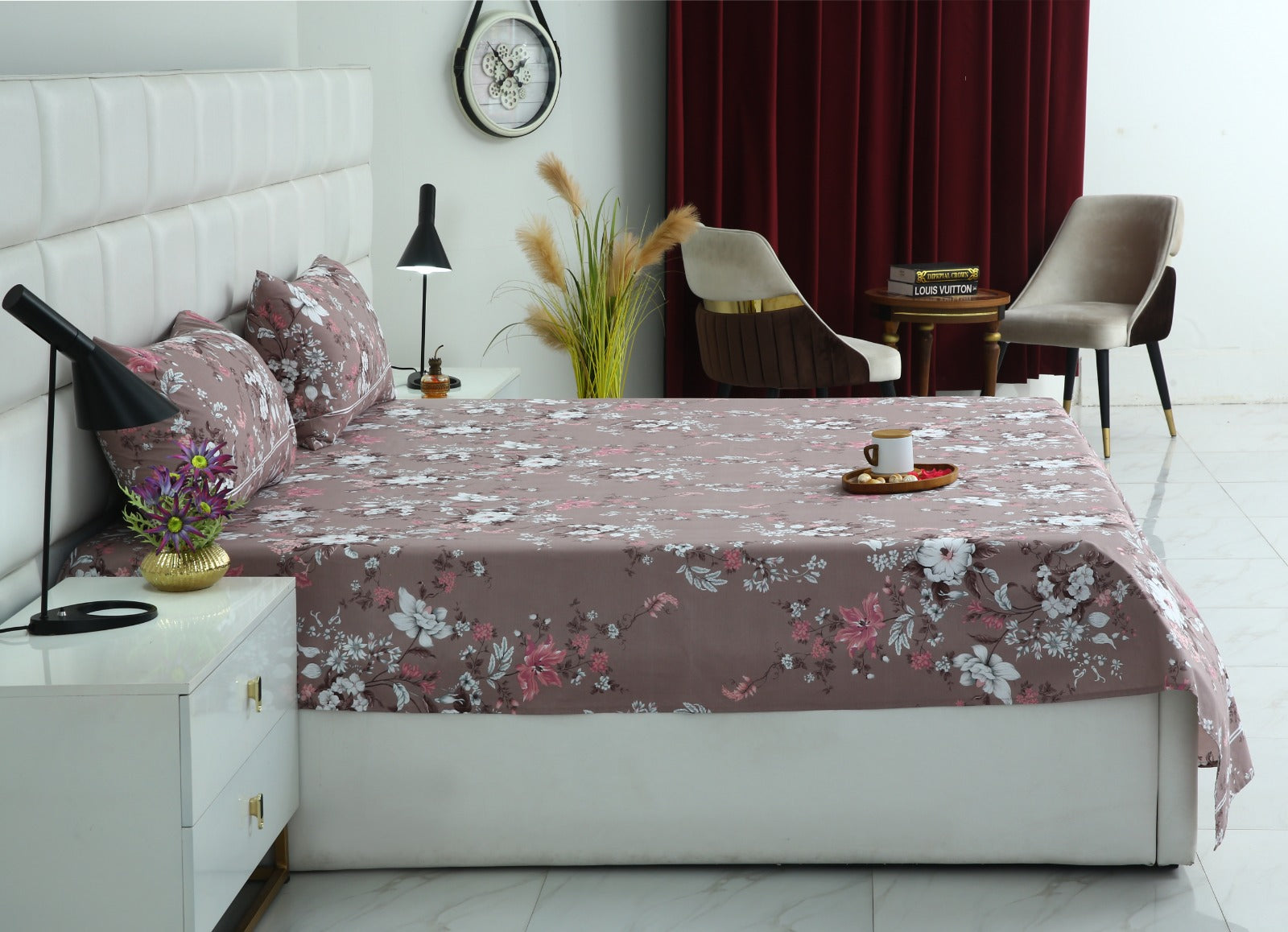 3 PCs Double Bed Sheet With Same Packing- White Nector Bed Sheets Apricot
