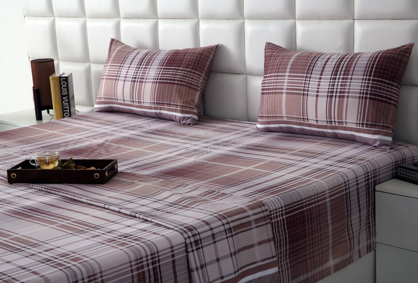 3 PCs Double Bed Sheet With Same Packing- Warm Brown Bed Sheets Apricot