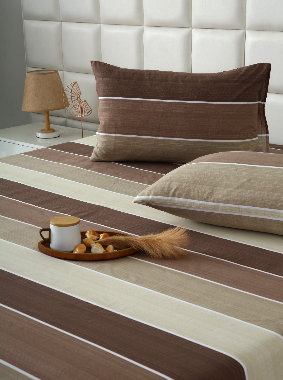 3 PCs Double Bed Sheet With Same Packing- Nordic Brown Bed Sheets Apricot