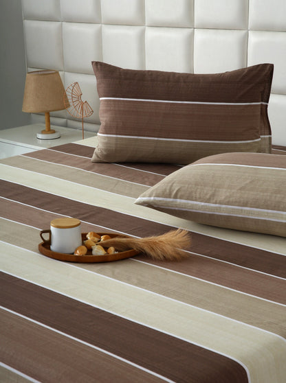 3 PCs Double Bed Sheet With Same Packing- Nordic Brown Bed Sheets Apricot