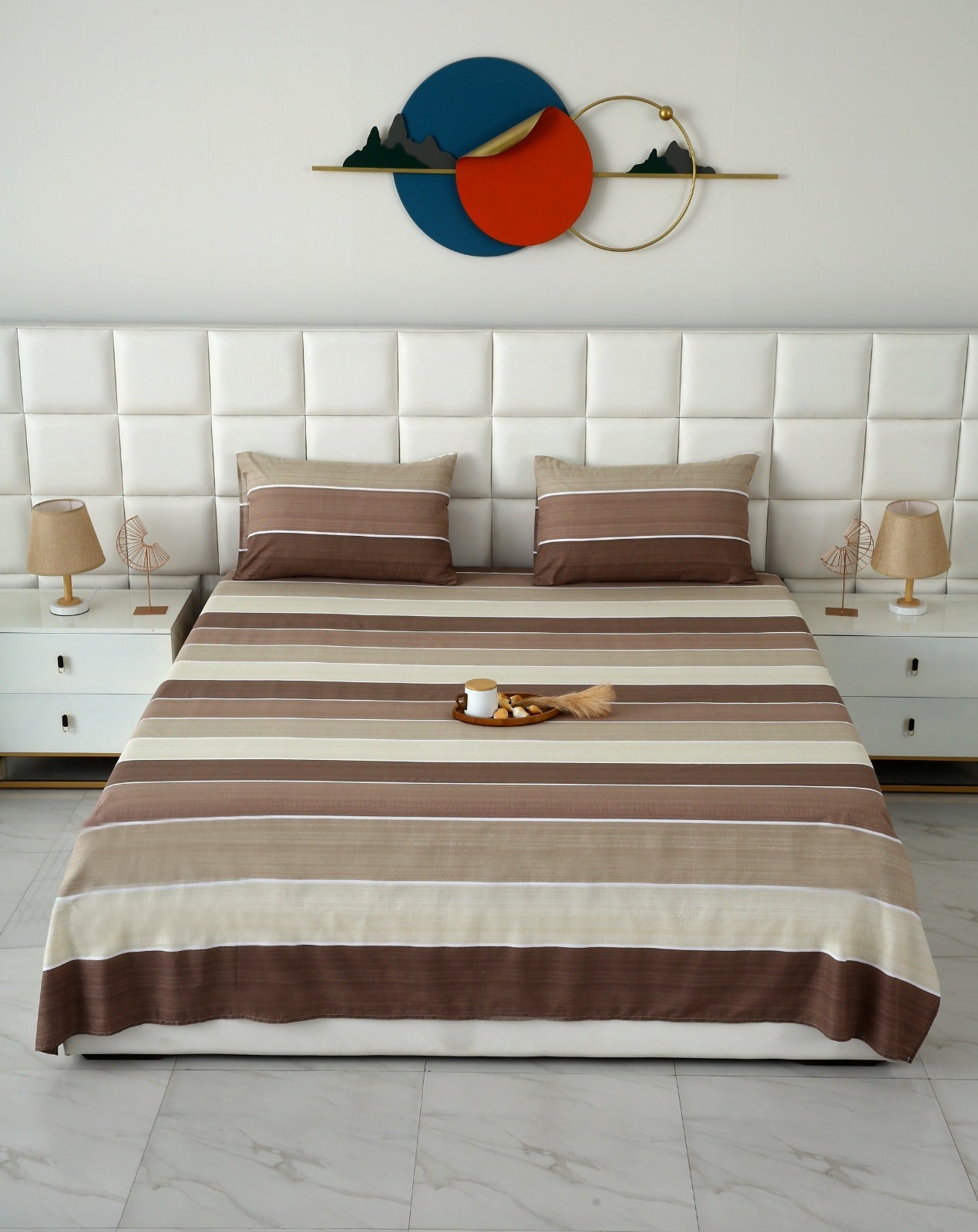 3 PCs Double Bed Sheet With Same Packing- Nordic Brown Bed Sheets Apricot