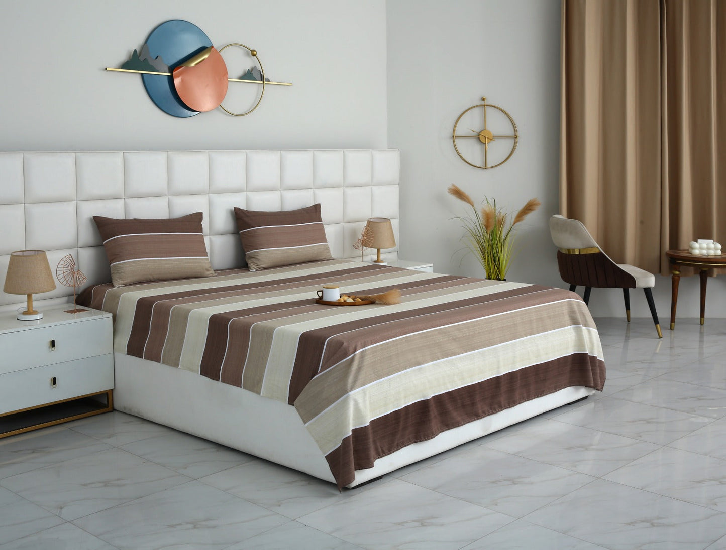 3 PCs Double Bed Sheet With Same Packing- Nordic Brown Bed Sheets Apricot