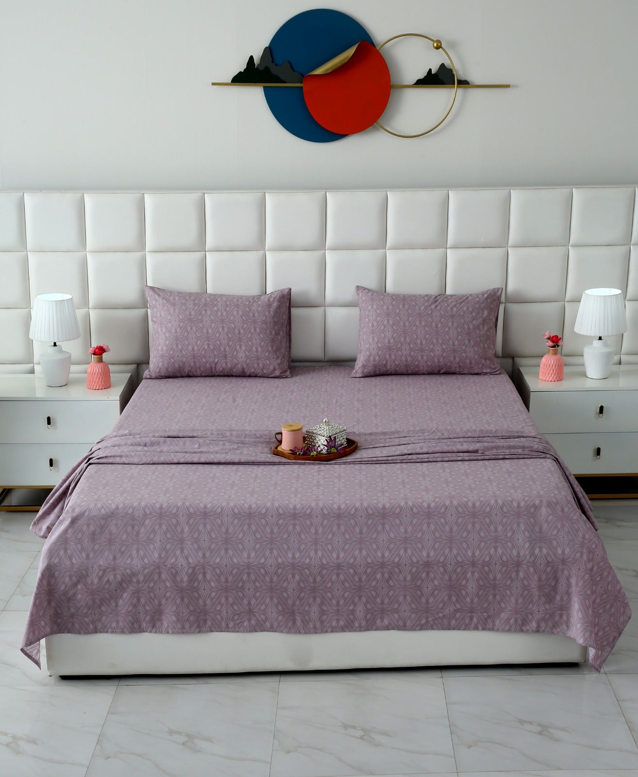 3 PCs Double Bed Sheet With Same Packing- Rosy Dreams Bed Sheets Apricot