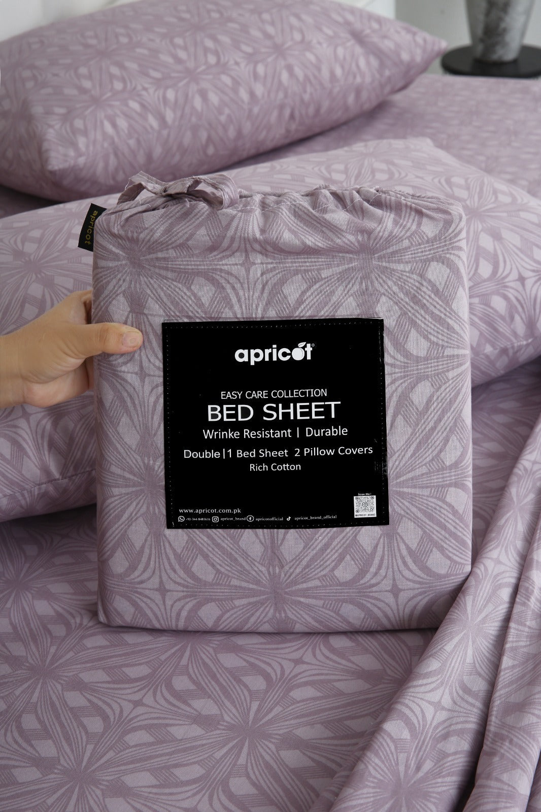 3 PCs Double Bed Sheet With Same Packing- Rosy Dreams Bed Sheets Apricot