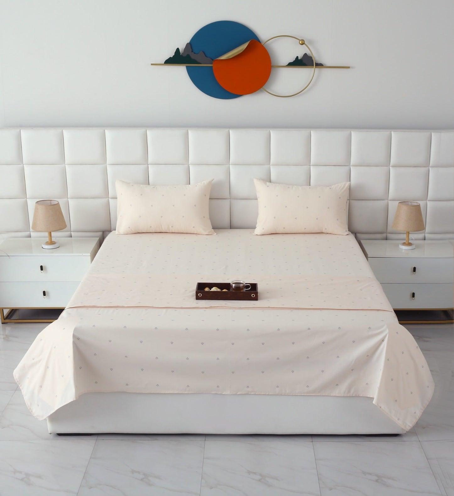 3 PCs Double Bed Sheet With Same Packing- Linen Cloud Bed Sheets Apricot