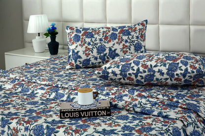 3 PCs Double Bed Sheet With Same Packing- Midnight Bloom Bed Sheets Apricot