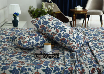 3 PCs Double Bed Sheet With Same Packing- Midnight Bloom Bed Sheets Apricot