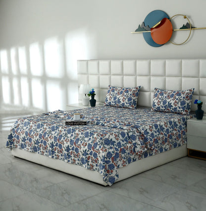 3 PCs Double Bed Sheet With Same Packing- Midnight Bloom Bed Sheets Apricot
