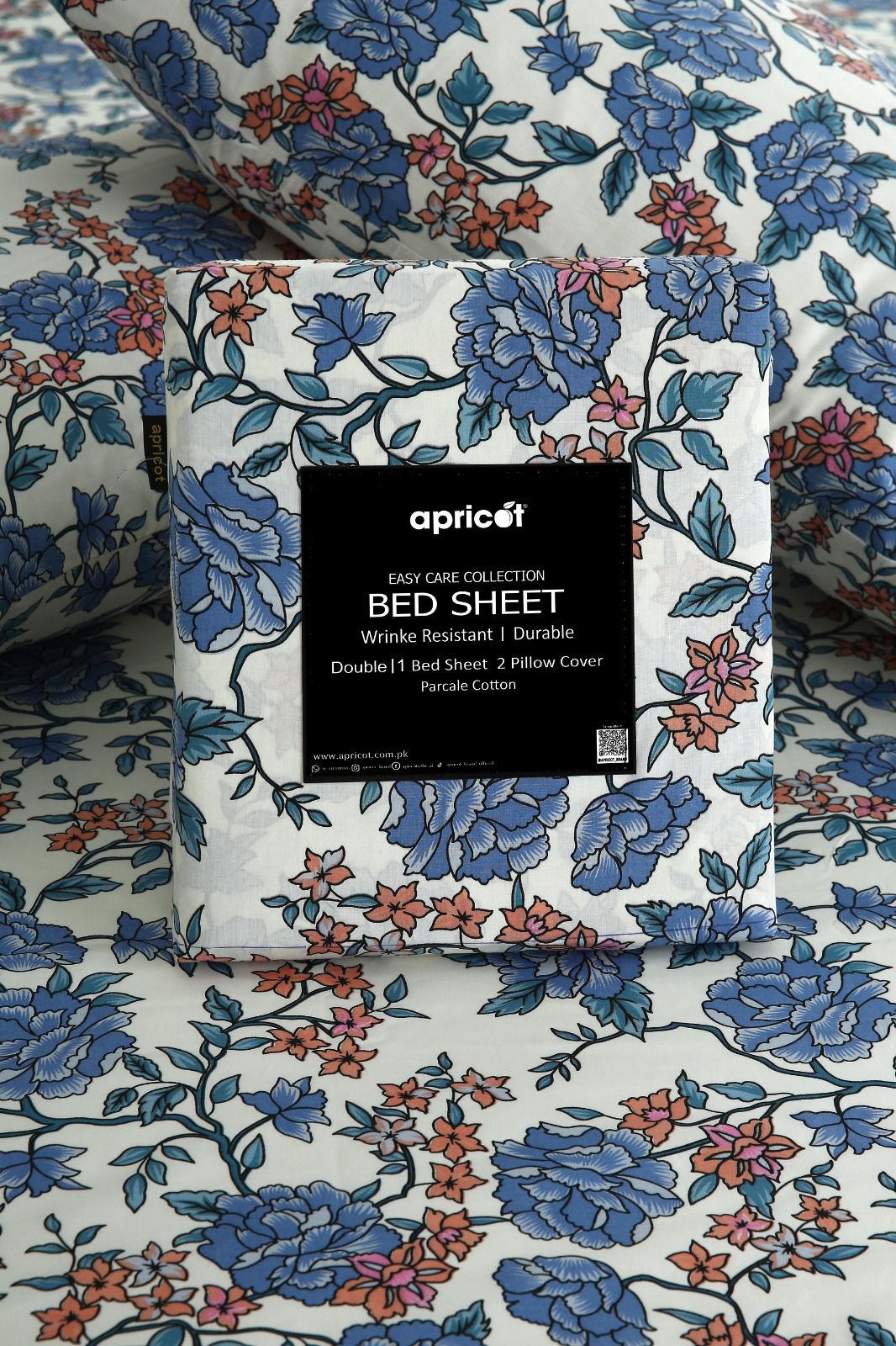 3 PCs Double Bed Sheet With Same Packing- Midnight Bloom Bed Sheets Apricot