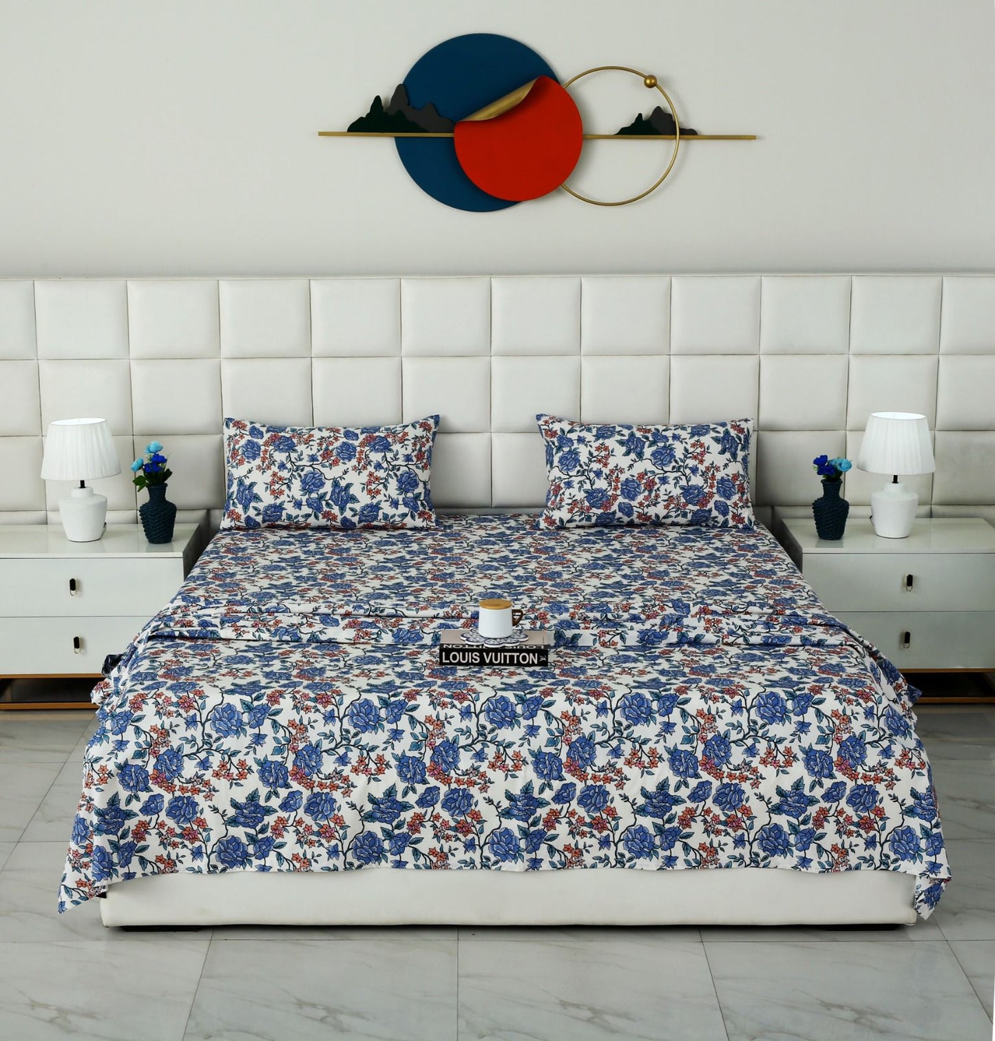3 PCs Double Bed Sheet With Same Packing- Midnight Bloom Bed Sheets Apricot