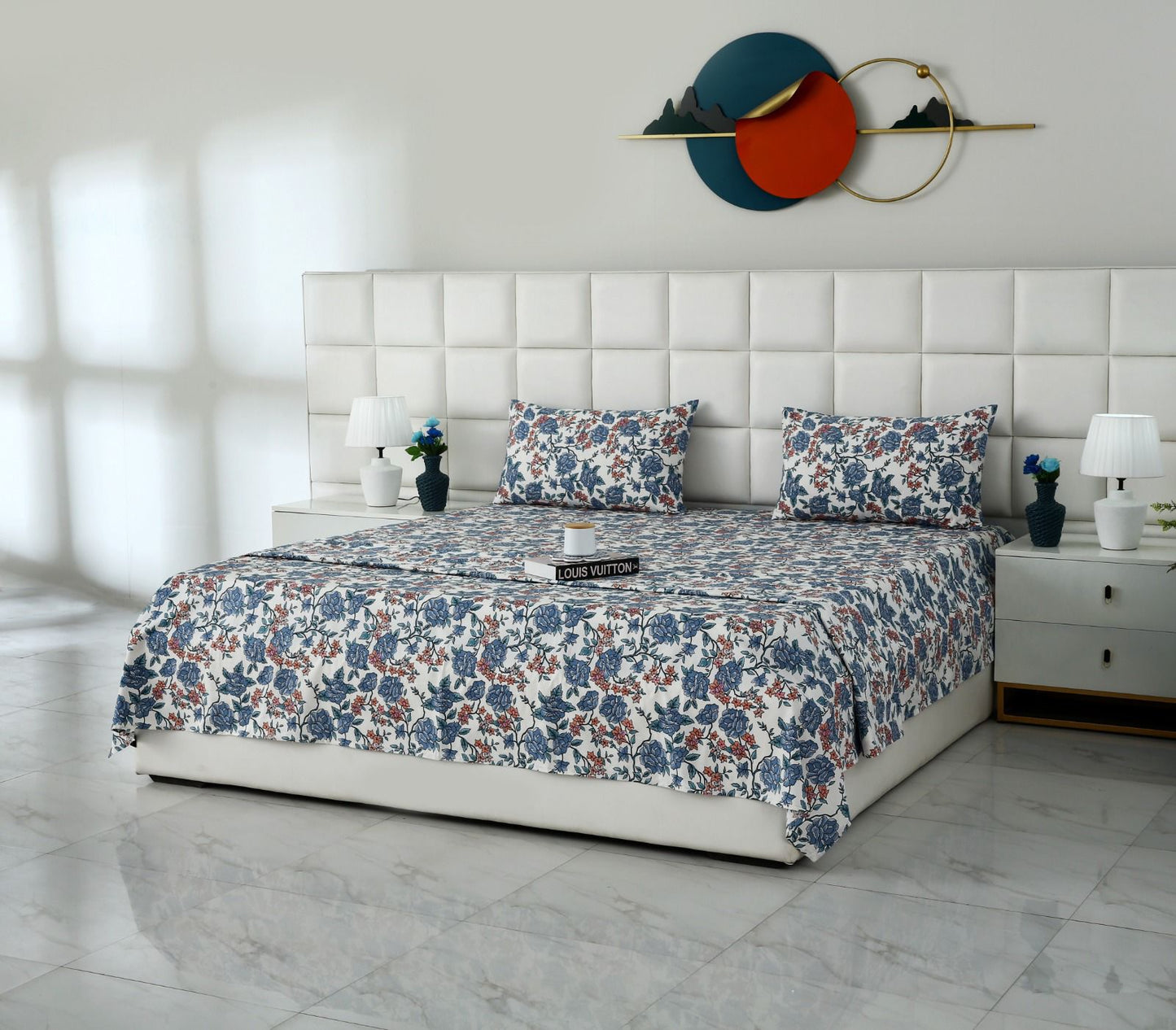 3 PCs Double Bed Sheet With Same Packing- Midnight Bloom Bed Sheets Apricot