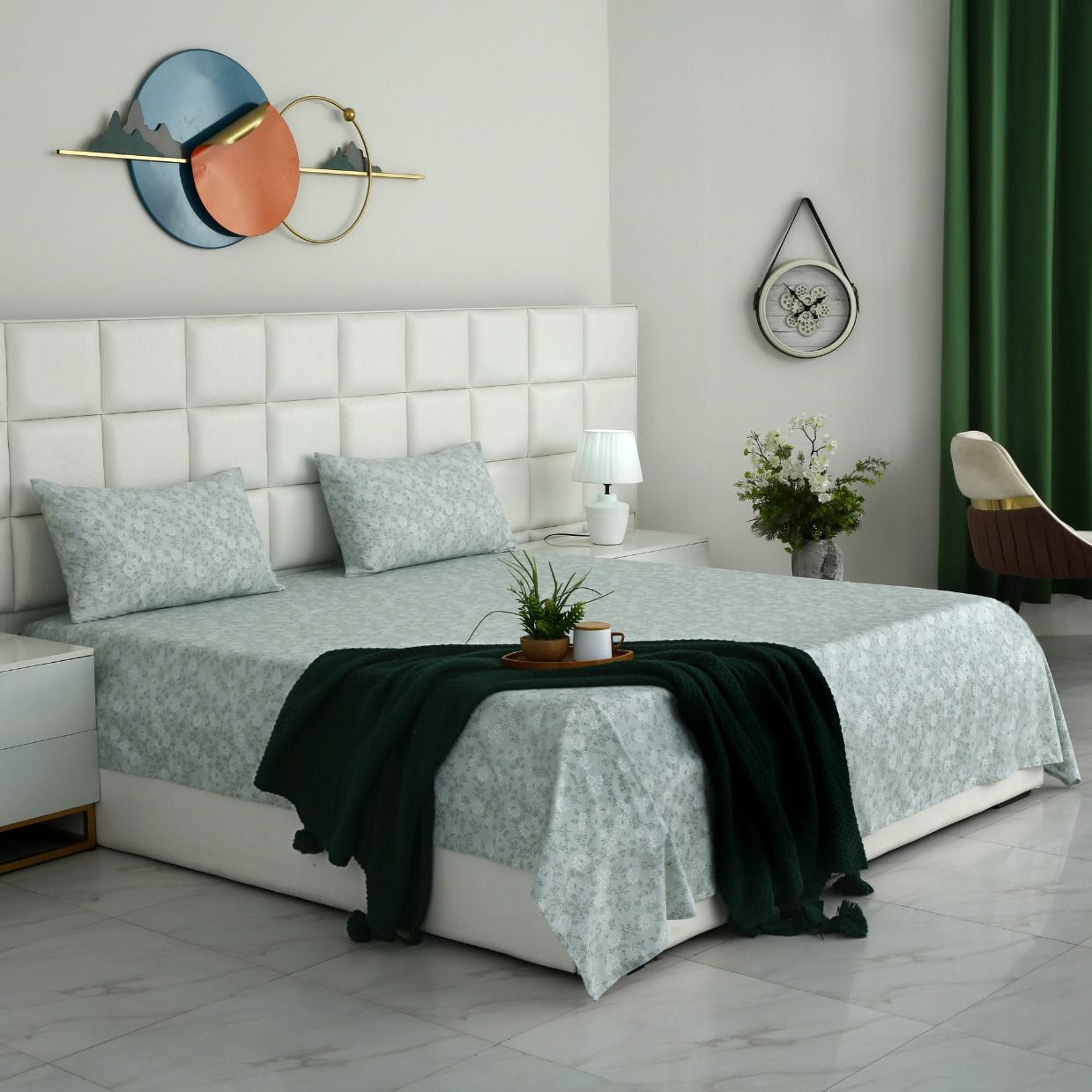 3 PCs Double Bed Sheet With Same Packing- Moroccan Mint Bed Sheets Apricot